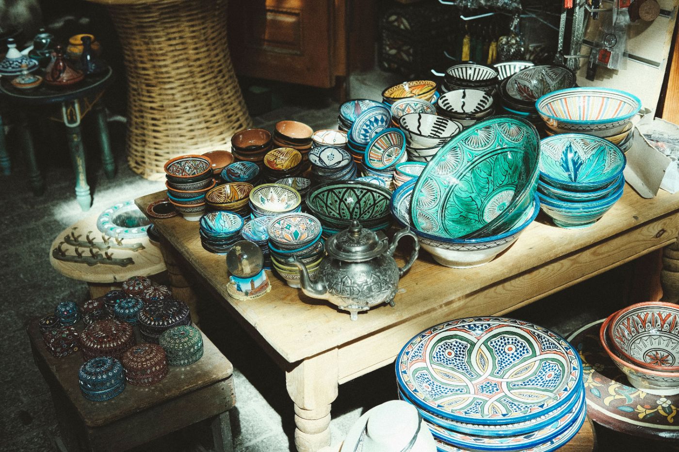 A workshop stall of hand-glazed ceramics and pottery